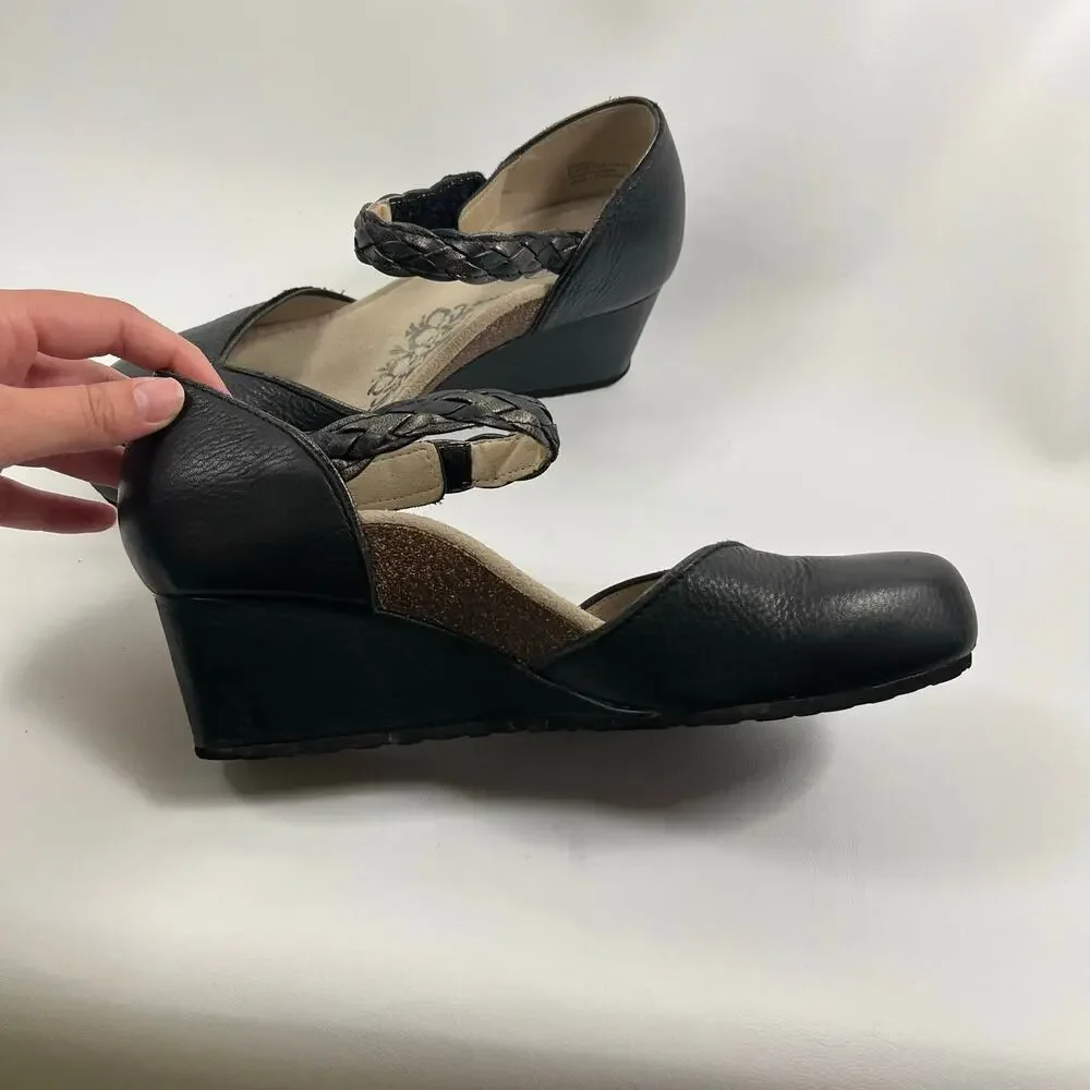 Aetrex Mia Mary Jane Wedge Shoes EU 39 US 8.5 Black Classic Preppy Casual